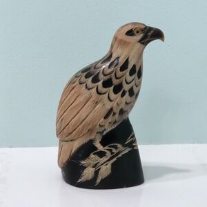 Vintage 2005 BARRY STEIN Hand Carved Cattle Horn Eagle Bird Figurine Signed Art